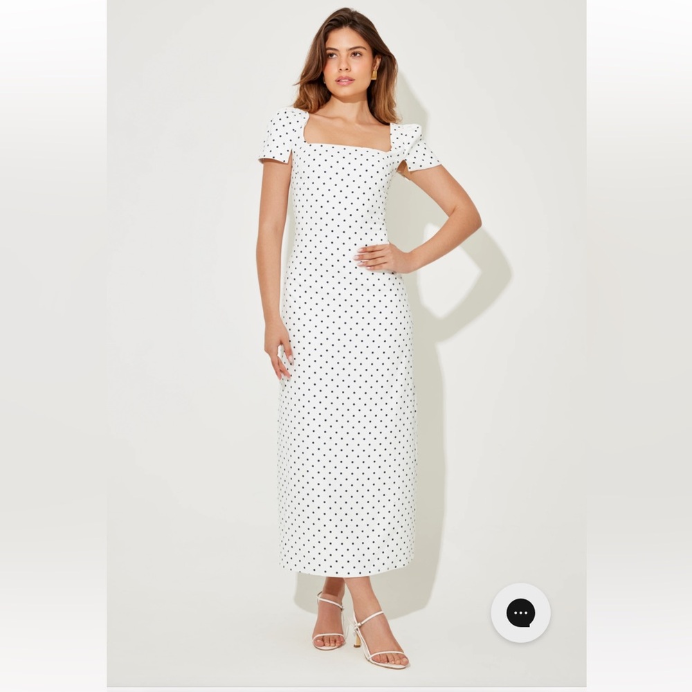 Odd Muse Square Neck Slip MIDI Dress- Polka Dot- White, Small